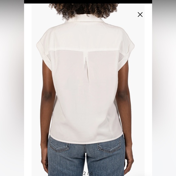 KUT FROM THE KLOTH Mickey Cuff Sleeve Button Down Shirt - Mint/Navy ONLY - Small - Picture 5 of 9